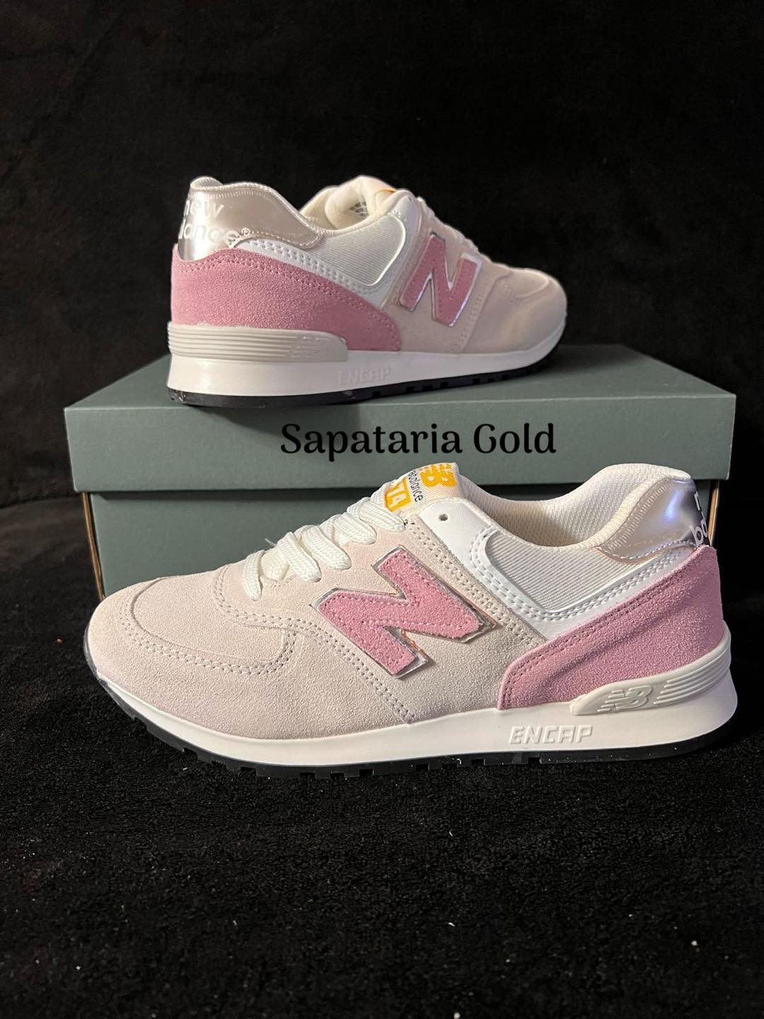 New Balance 574 Branco Rosa Prata
